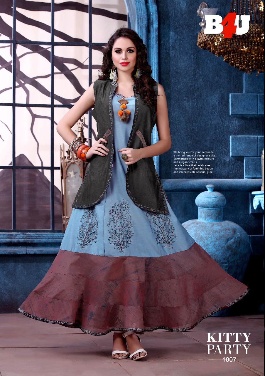 Kitty Party B4U Design Cora Silk Handwork Kurti Kitty Party B4U Design Cora Silk Handwork Kurti